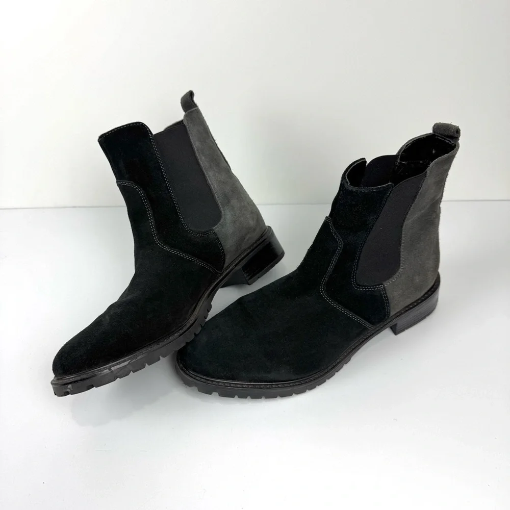 PALMROTH Women’s Sz 7.5 Suede Leather Booties Ankle Boots Two Tone Black & Grey